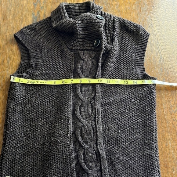 Eddie Bauer sweater vest buttoned collar size small wool blend coco brown cable - Picture 4 of 11